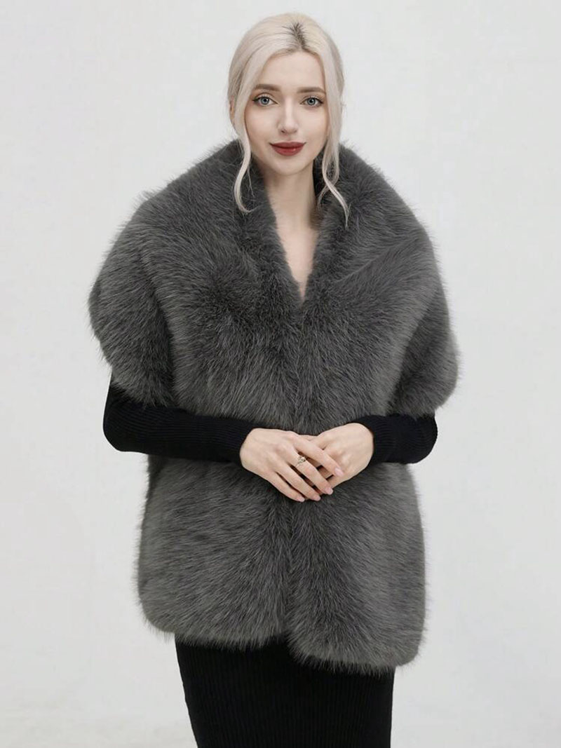 Women'S Fashion Poncho - Fashion Luxury Faux Fox Fur Shawl