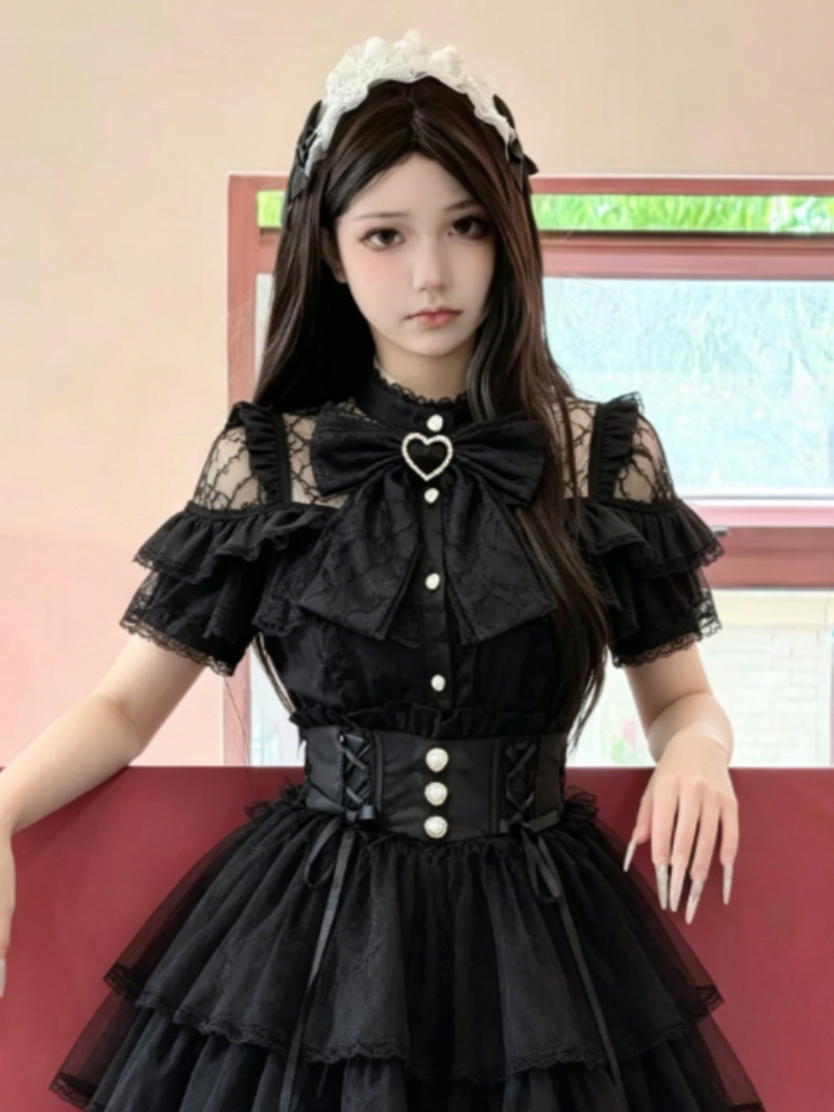 Women Fashion Japan - Women Lace Blouse With Bow Embellish