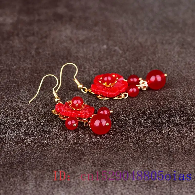 Red Jade Flower Earrings Jewel - Women Fashion Jewellery avis et prix