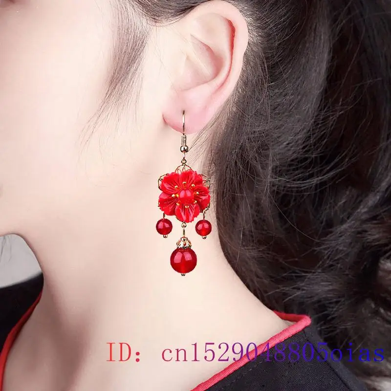 Red Jade Flower Earrings Jewel - Women Fashion Jewellery avis et prix