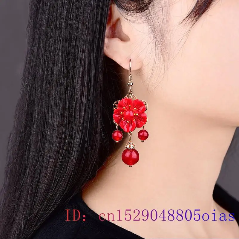 Red Jade Flower Earrings Jewel - Women Fashion Jewellery avis et prix
