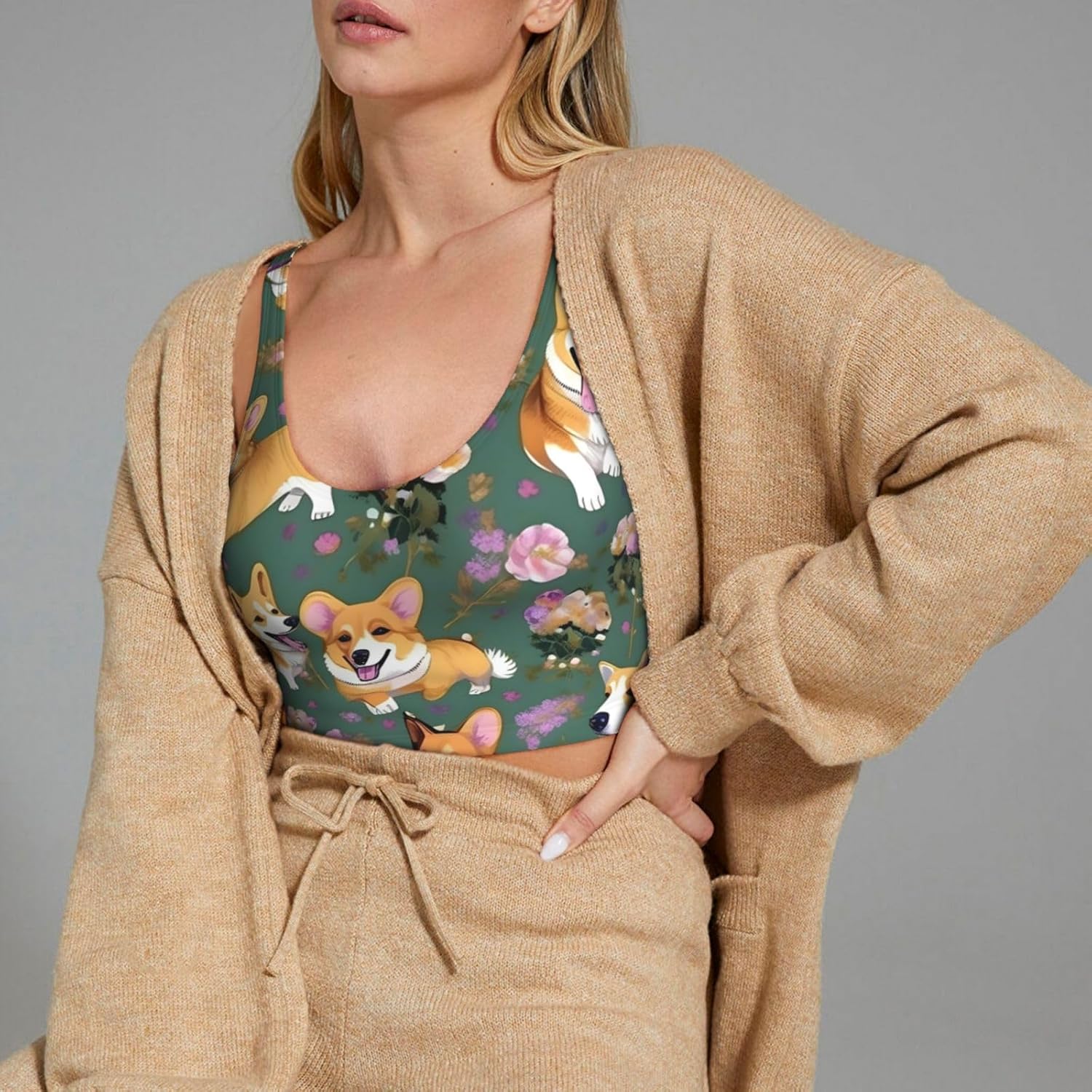 Corgi Floral Flowers Print Win - Women Fashion Vest avis et prix