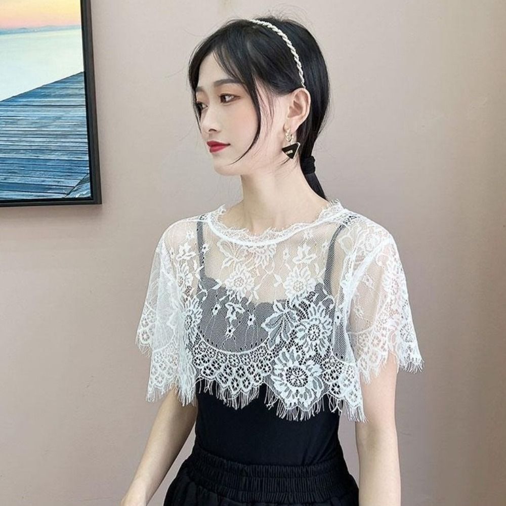 Female Lace Lace Shawl White B - Women'S Fashion Poncho avis et prix