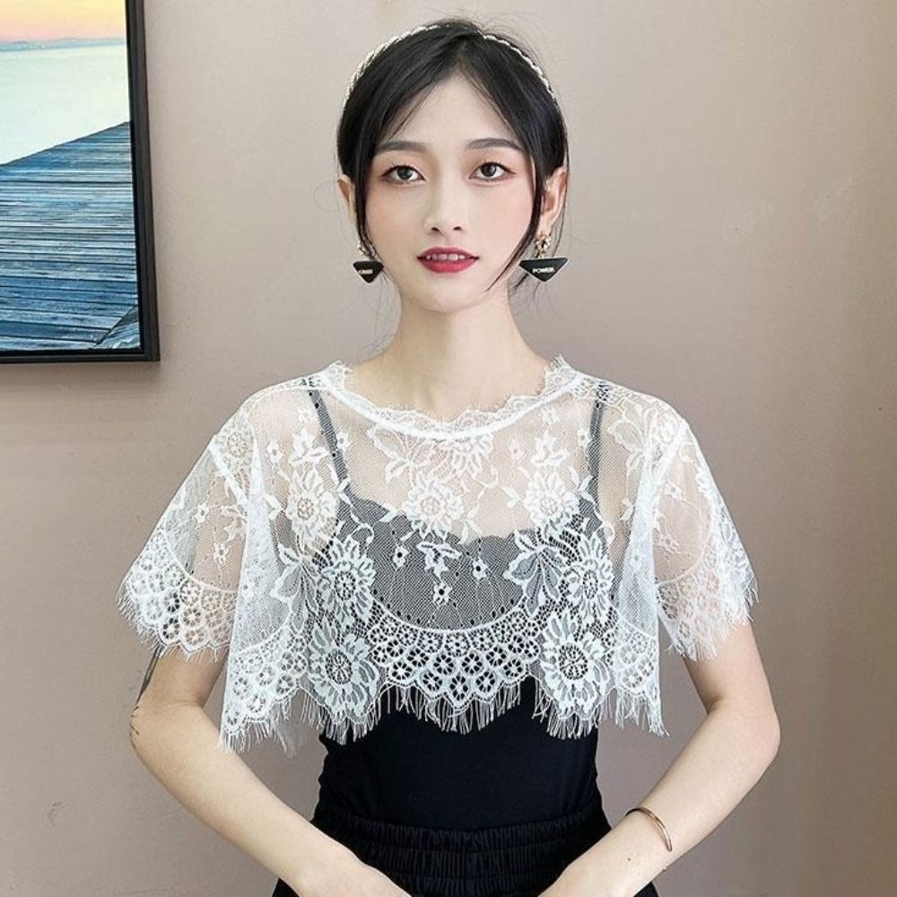 Female Lace Lace Shawl White B - Women'S Fashion Poncho avis et prix